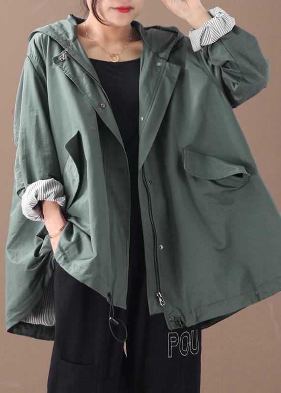 Modern hooded baggy Plus Size clothes For Women green silhouette winter outwear - SooLinen