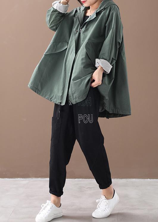 Modern hooded baggy Plus Size clothes For Women green silhouette winter outwear - SooLinen