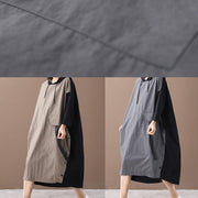 Modern hooded patchwork spring dress Work gray Maxi Dresses - SooLinen