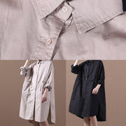 Modern khaki Robes lapel drawstring spring Dresses - SooLinen