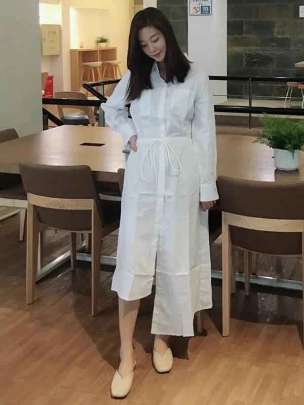 Modern lapel asymmetric cotton Tunic pattern white long shirt Dresses - SooLinen