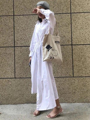 Modern lapel asymmetric cotton Tunic pattern white long shirt Dresses - SooLinen