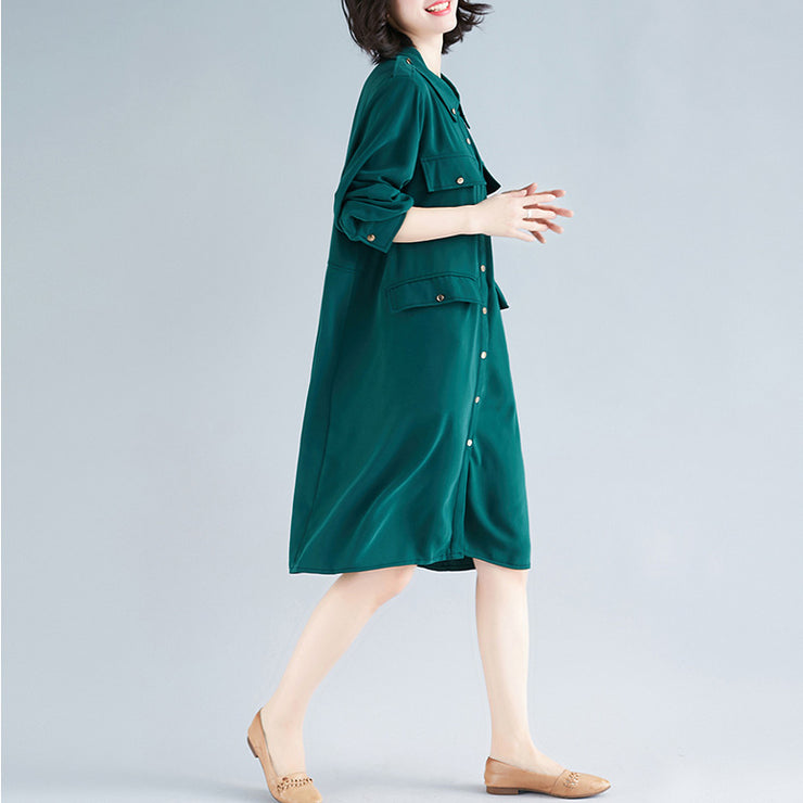 Modern lapel collar Cotton Tunics Fun Photography green Midi Dress spring