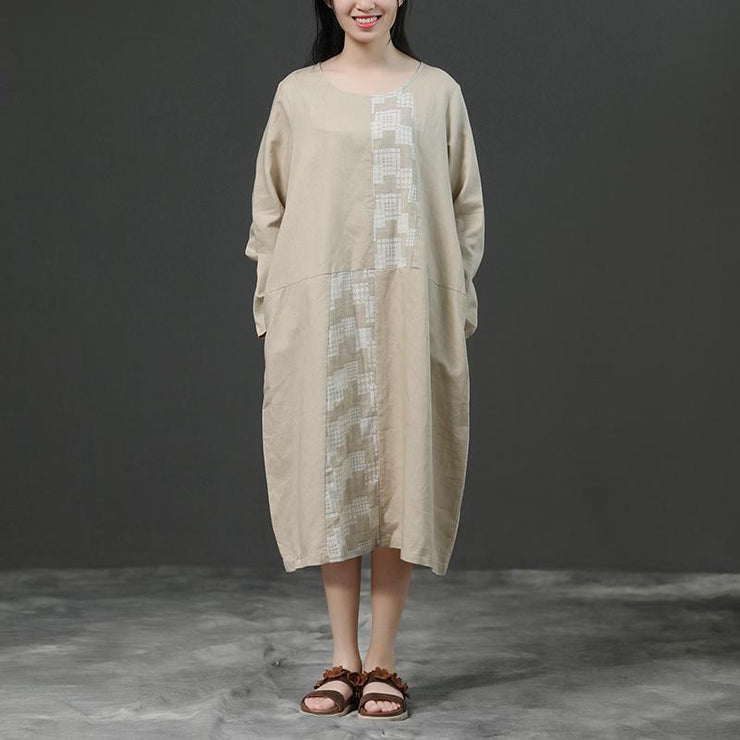 Modern linen cotton Robes 2024 Women Long Sleeve Loose Beige Autumn Dress