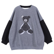 Modern o neck Bear design spring tops women gray tops - SooLinen