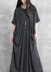 Modern o neck asymmetric summer Robes Runway dark gray Dresses - SooLinen