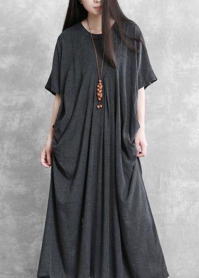 Modern o neck asymmetric summer Robes Runway dark gray Dresses - SooLinen