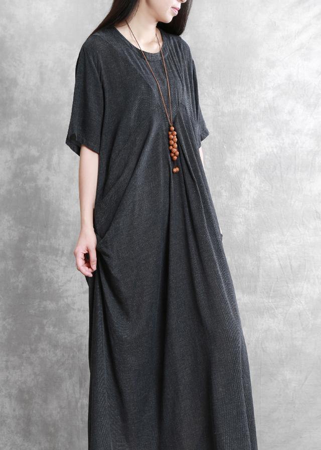 Modern o neck asymmetric summer Robes Runway dark gray Dresses - SooLinen