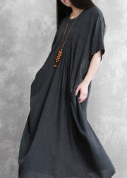 Modern o neck asymmetric summer Robes Runway dark gray Dresses - SooLinen