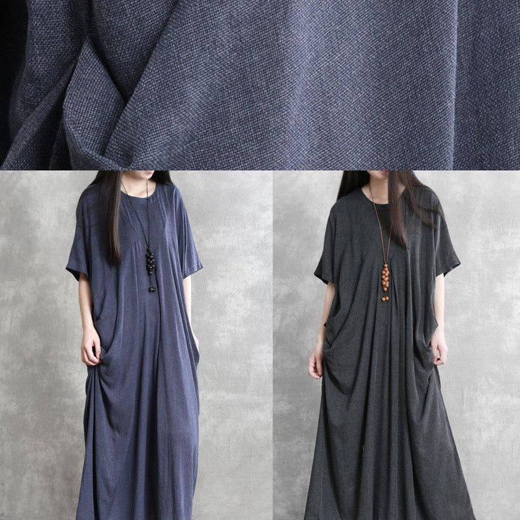 Modern o neck asymmetric summer Robes Runway dark gray Dresses - SooLinen