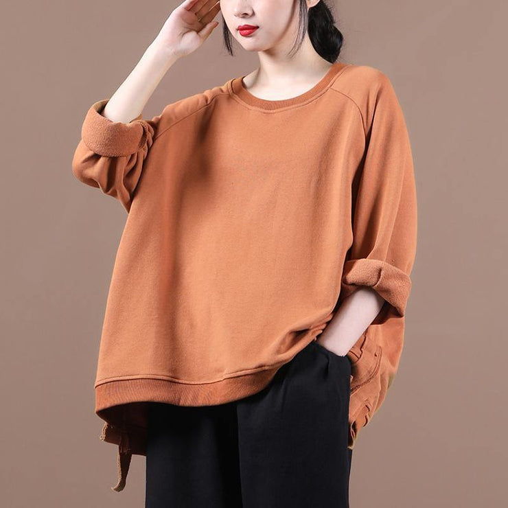 Modern o neck fall shirts Work Outfits brown shirt - SooLinen