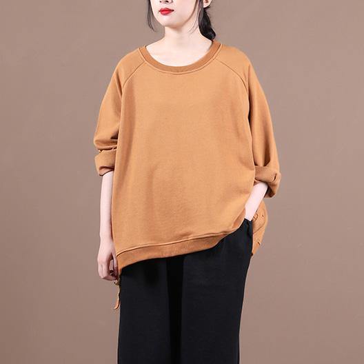 Modern o neck fall shirts Work Outfits brown shirt - SooLinen