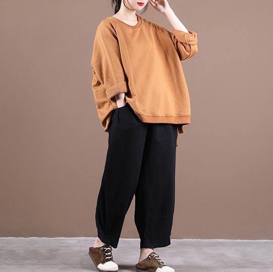 Modern o neck fall shirts Work Outfits brown shirt - SooLinen