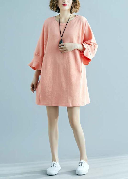 Modern o neck half sleeve cotton linen outfit Work orange Dresses summer - SooLinen