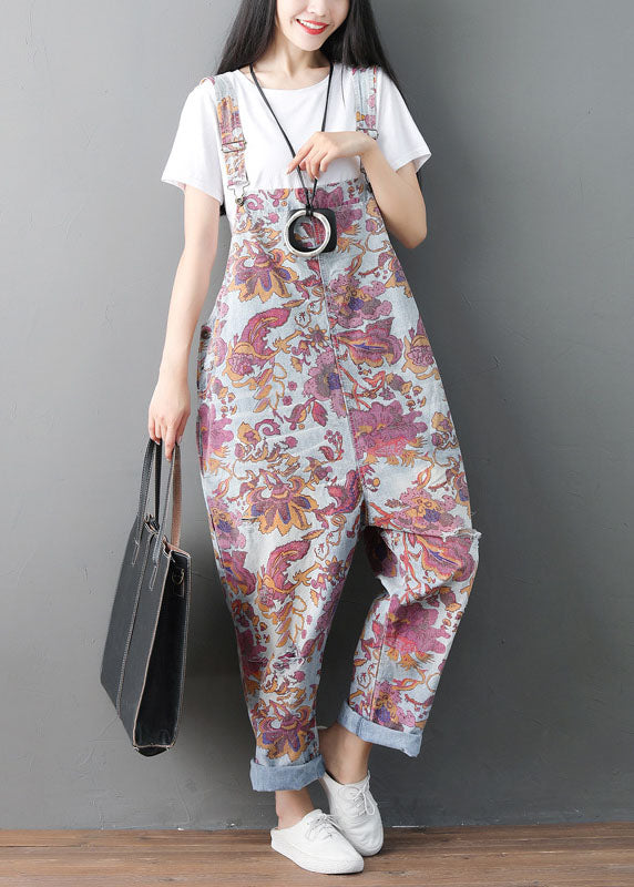 Moderner Taschen-Print zerrissener Jeans-Jumpsuit Spring