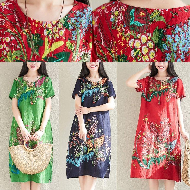 Modern print linen dresses Tunic Tops red Dress summer - SooLinen