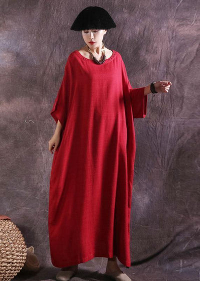 Modern red cotton clothes For Women Batwing Sleeve loose summer Dresses - SooLinen