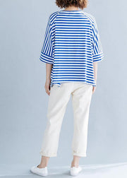 Modern side open cotton shirts Wardrobes blue striped blouses summer - SooLinen