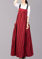 Modern sleeveless linen clothes Catwalk red patchwork Dress fall - SooLinen