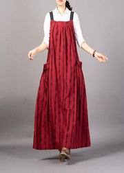 Modern sleeveless linen clothes Catwalk red patchwork Dress fall - SooLinen