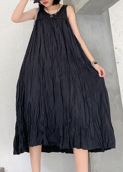 Modern sleeveless Cinched cotton summer dress Fabrics black Maxi Dresses - SooLinen