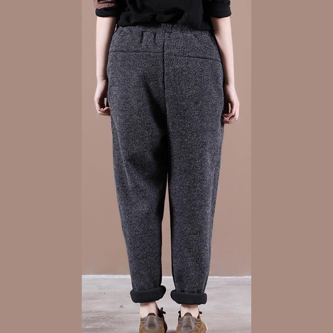 Modern spring wild pants plus size dark gray Work Outfits elastic waist pockets casual pants - SooLinen