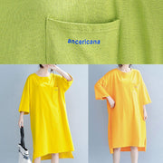 Modern yellow Cotton clothes For Women o neck half sleeve tunic Dress - SooLinen