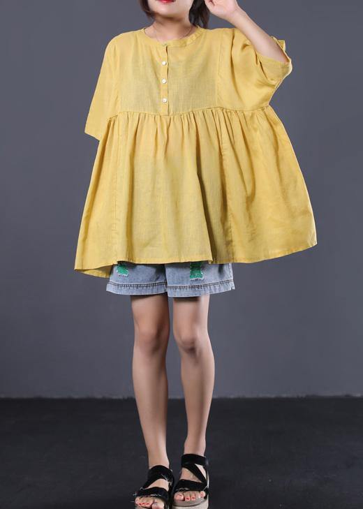 Modern yellow cotton clothes For Women Photography Cinched summer blouses - SooLinen