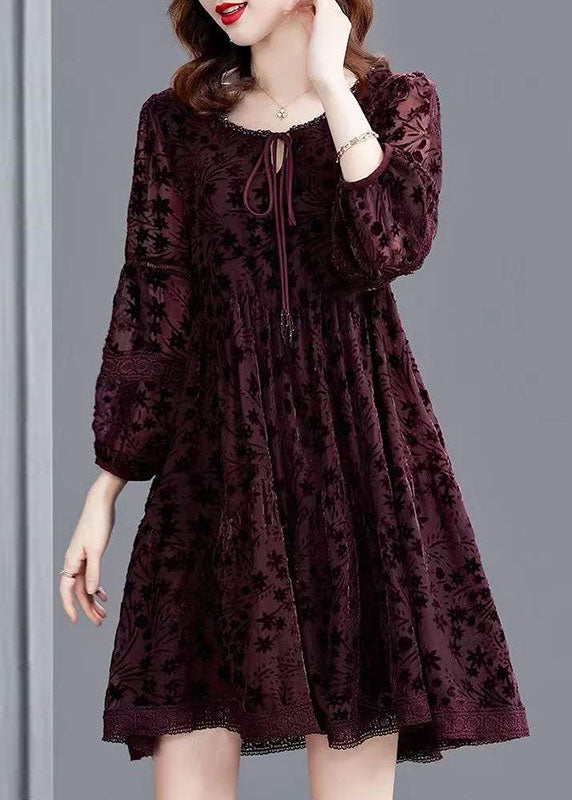 Mulberry Lace Patchwork Silk Velour Dress Spring