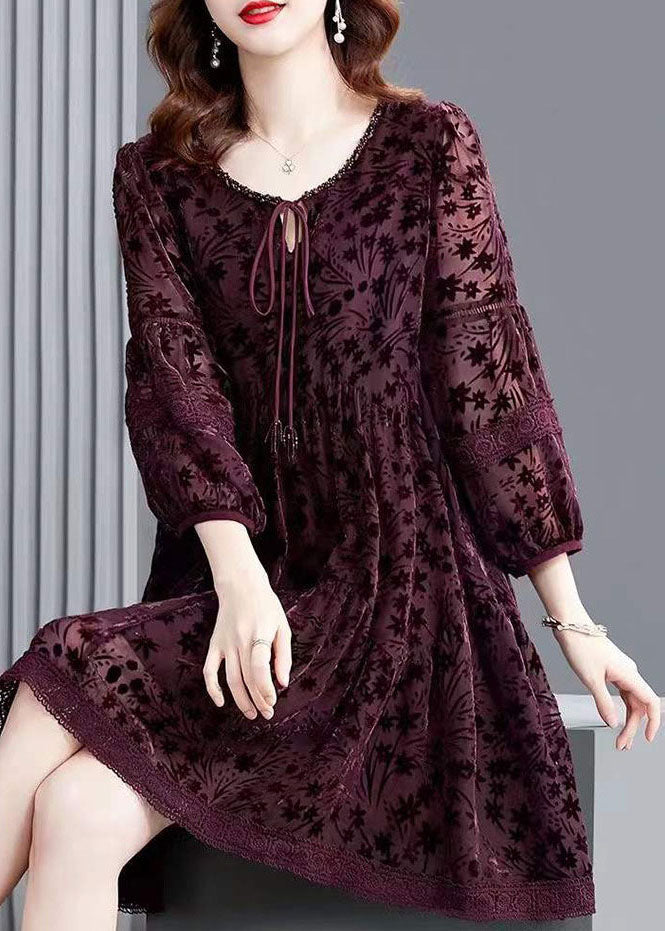 Mulberry Lace Patchwork Silk Velour Dress Spring