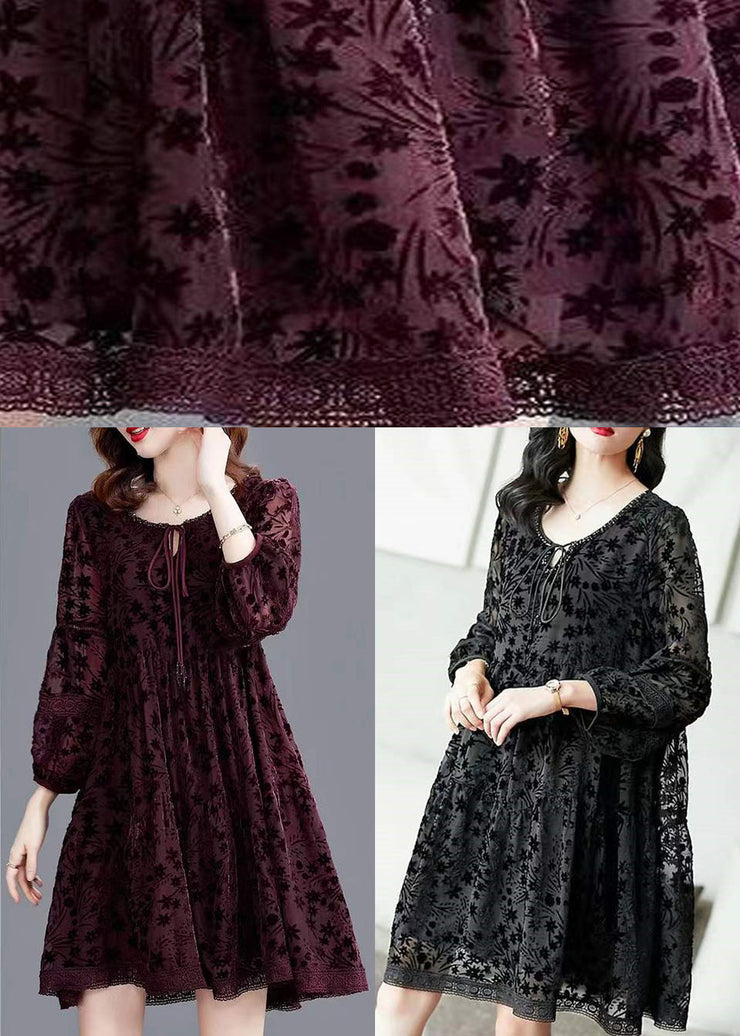 Mulberry Lace Patchwork Silk Velour Dress Spring