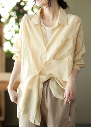 Natural Apricot Peter Pan Collar Button Cotton Shirt Spring