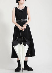 Natural Black O-Neck A Line Sleeveless Summer Long Dresses - SooLinen