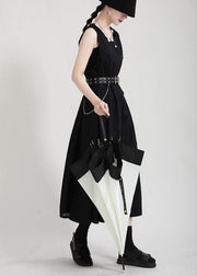 Natural Black O-Neck A Line Sleeveless Summer Long Dresses - SooLinen