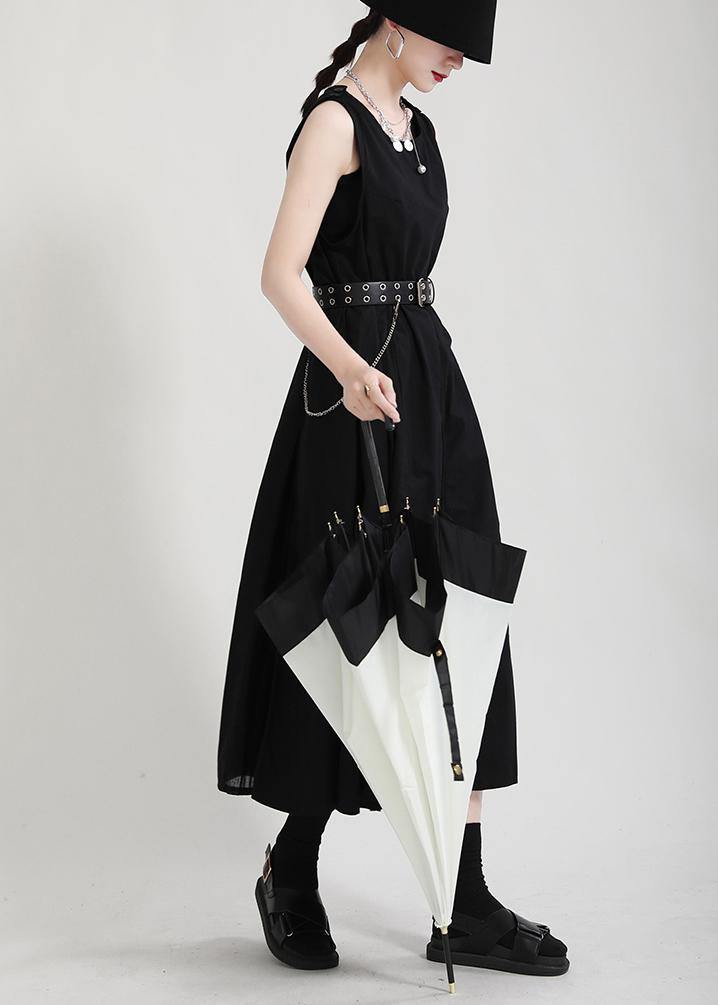 Natural Black O-Neck A Line Sleeveless Summer Long Dresses - SooLinen