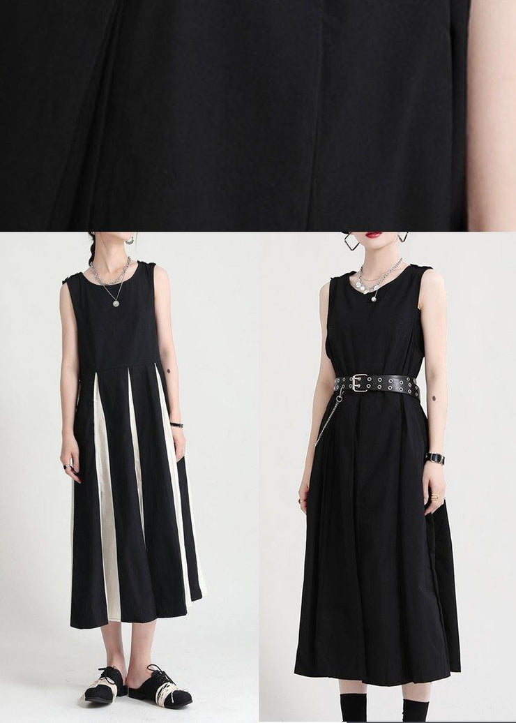 Natural Black O-Neck A Line Sleeveless Summer Long Dresses - SooLinen