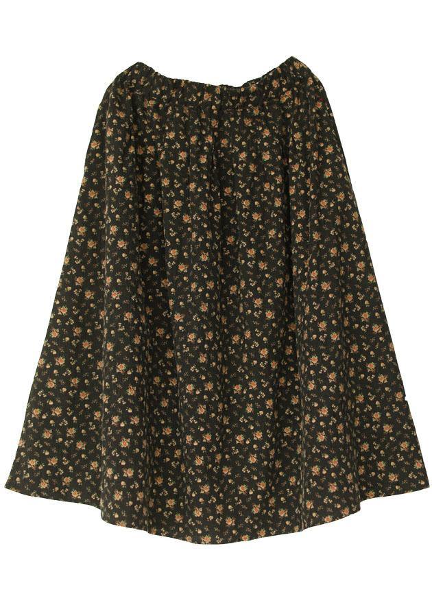 Natural Black Patchwork Print A Line Skirts Cotton Fall - SooLinen