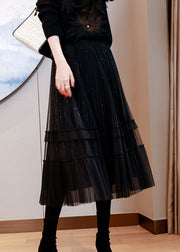 Natural Black Sequins Tulle Tiered Fall Skirt