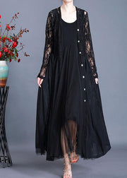 Natural Black Summer Patchwork Lace Long Cardigan - SooLinen