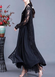 Natural Black Summer Patchwork Lace Long Cardigan - SooLinen