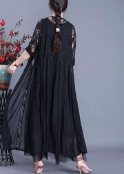 Natural Black Summer Patchwork Lace Long Cardigan - SooLinen