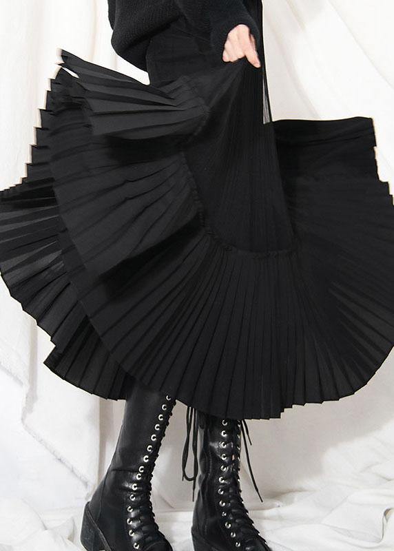 Natural Black Tulle Patchwork Out Summer Pleated Skirts - SooLinen