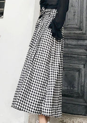 Natural Black White Plaid Bow A Line Summer Skirt Cotton - SooLinen