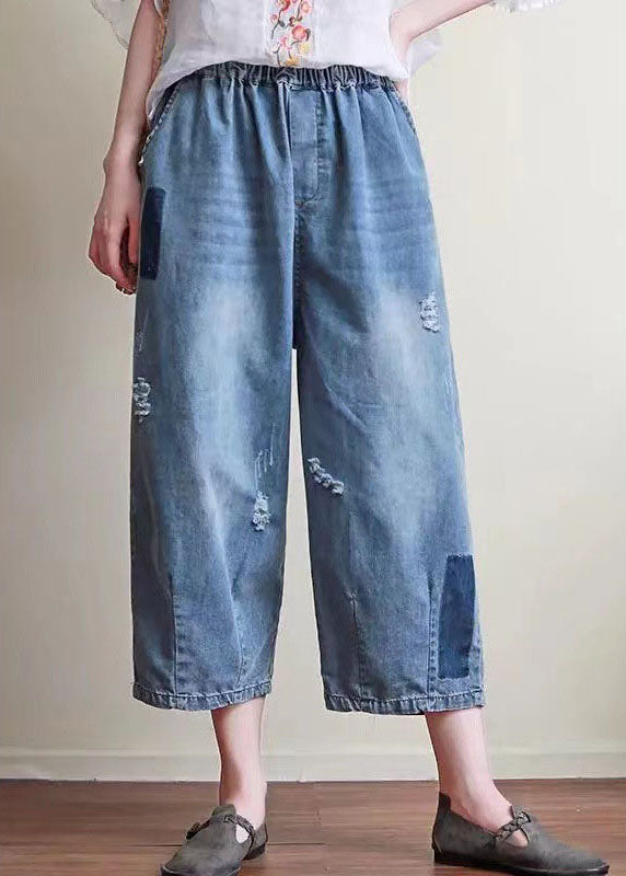 Natural Blue Casual Pockets Hole Harem Fall Denim Pant