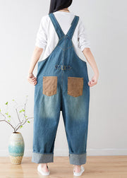 Natural Blue pockets Patchwork denim Jumpsuits Spring