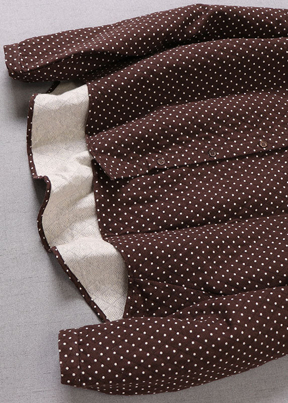 Natural Chocolate low high design Dot Cotton Shirts Winter