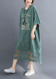 Natural Green O-Neck Graphic Summer Long Dresses Half Sleeve - SooLinen