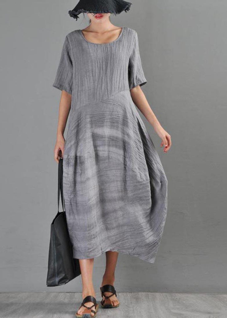 Natural Grey asymmetrical design Cotton Linen Long Dress Summer - SooLinen