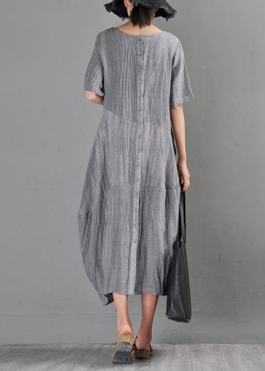 Natural Grey asymmetrical design Cotton Linen Long Dress Summer - SooLinen