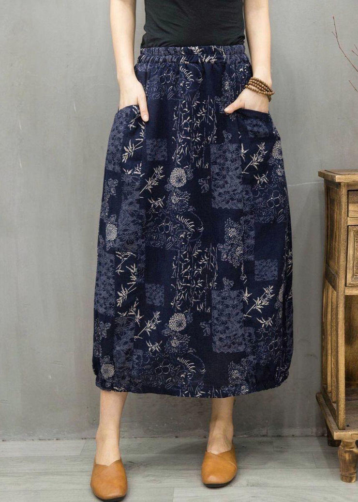 Natural Navy Pockets Cotton Skirts Spring